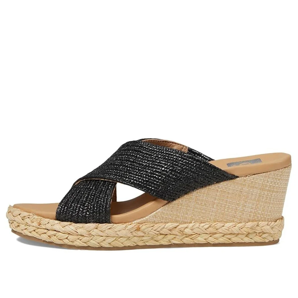 DV by Dolce Vita Erial Sandals Womens 6 Black Crisscross Strap Wedge Heel NCZ264